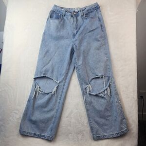 Princess Polly Jeans Relaxed Women's 8 Light Blue Distressed Denim Rip